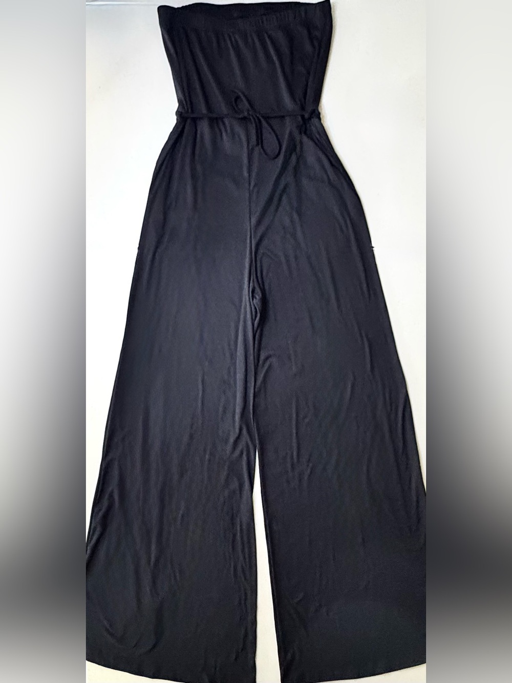 GO COUTURE Black Strapless Wide Leg Jumpsuit Tie Waist Size Small